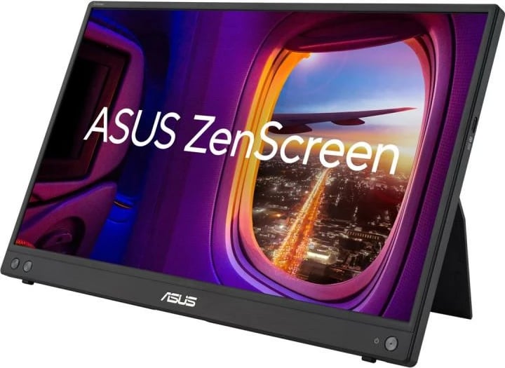 monitor portativ, Asus, ZenScreen MB16AHV, 15.6" Full HD IPS, USB‑C dhe Mini‑HDMI, auto‑rotacion, sipërfaqe anti‑reflektive, filtër Blue Light, antibakterial, e zezë/blu
