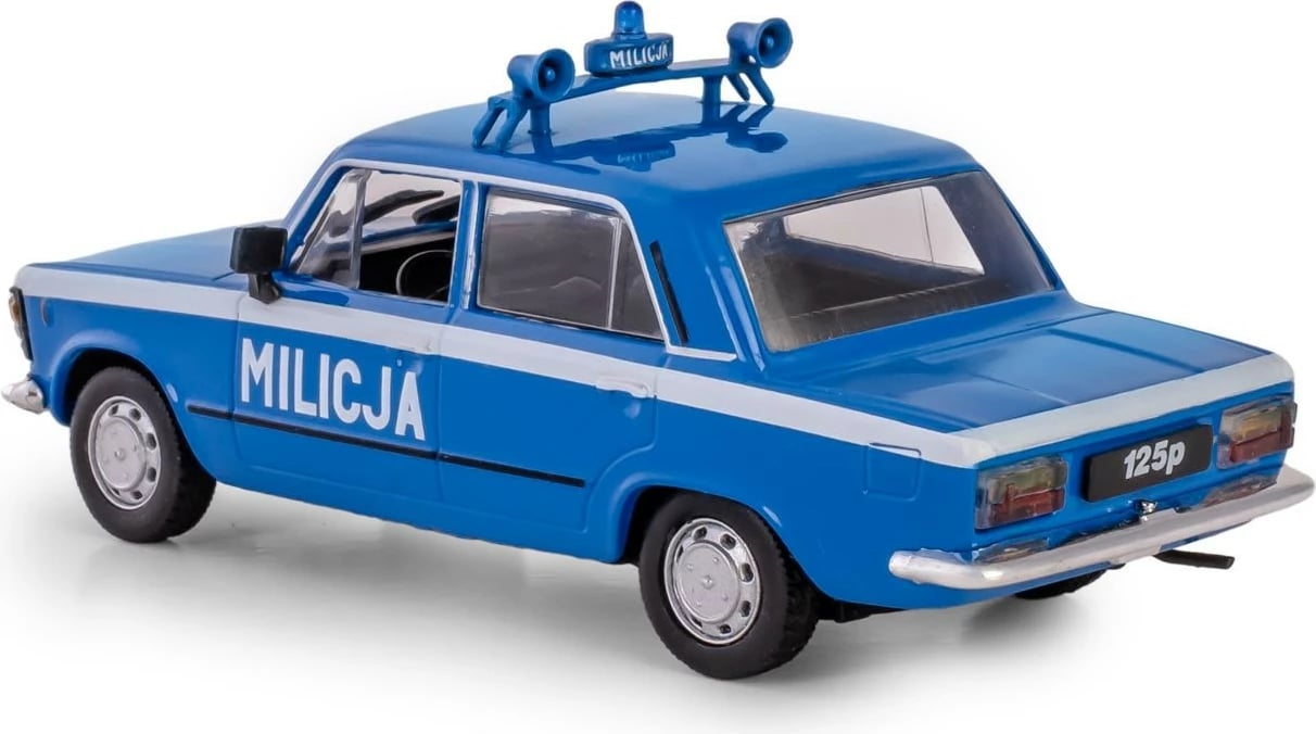 Makine lodër Daffi Fiat 125P Milicja, 1:43, metal/plastik, blu/bardhë