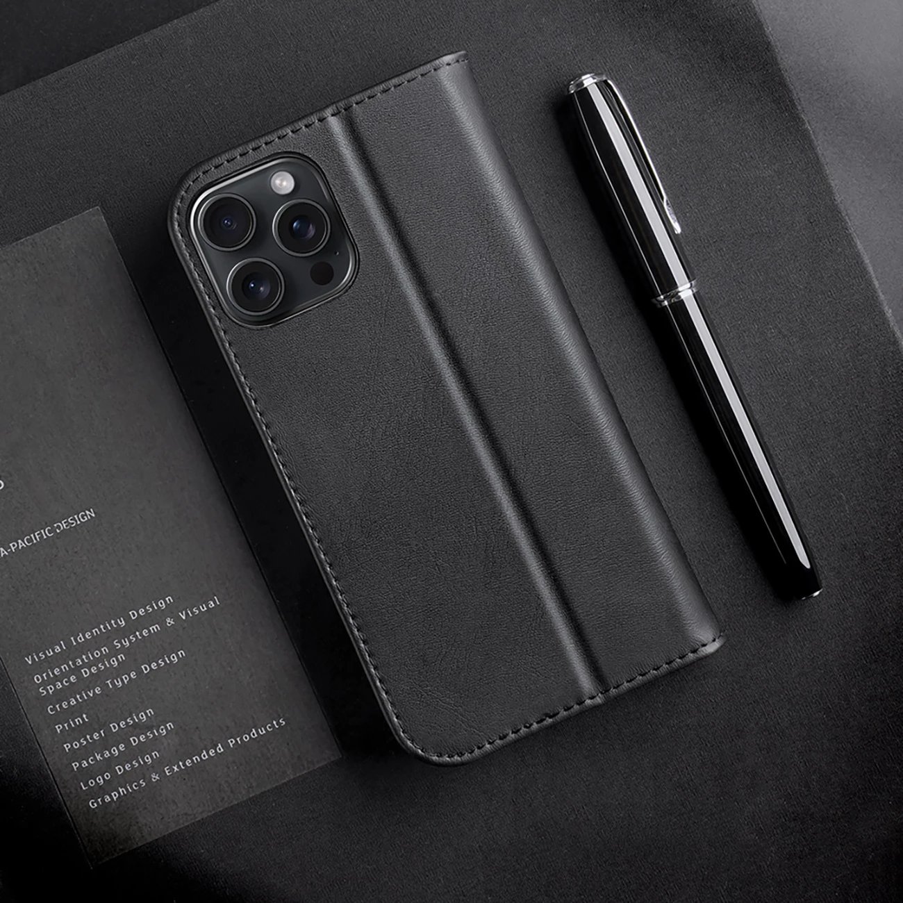 Mbështjellës Dux Ducis Hivo për iPhone 16 Pro, lëkurë, me kapak, RFID, i zi