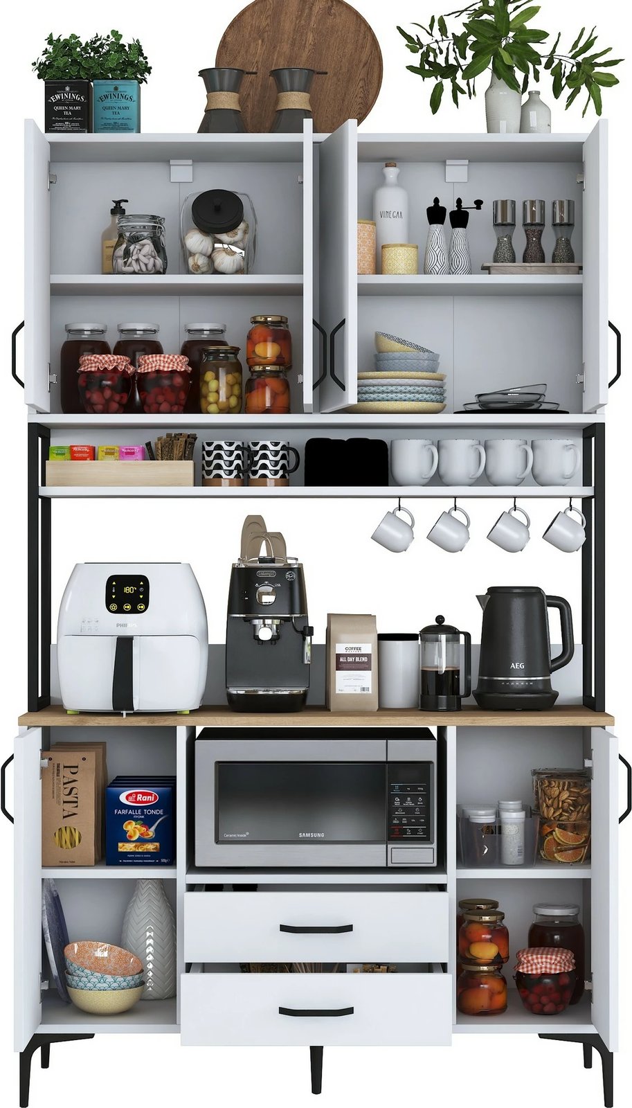 Dollap multifunksional Hanah Home, JE169 - 3260, ngjyrë e bardhë dhe arre