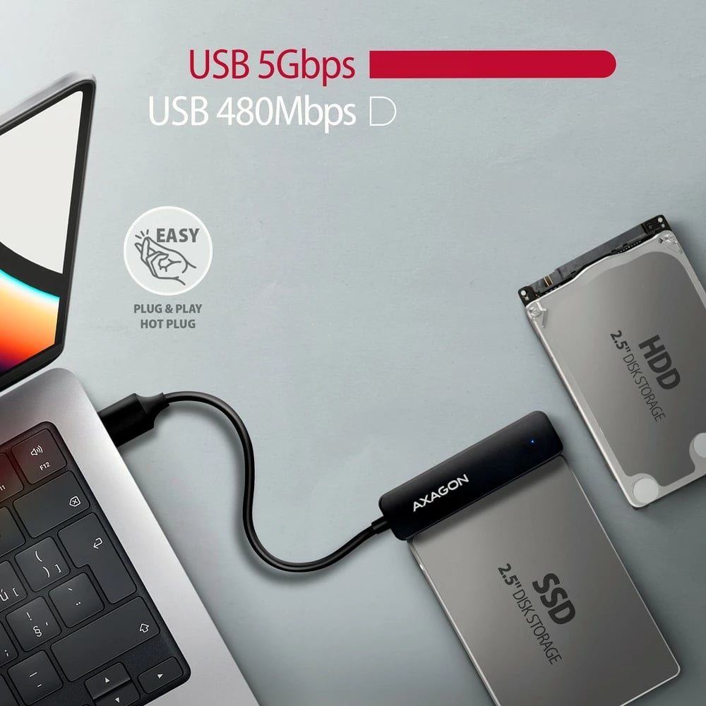Adapter AXAGON ADSA-FP2A, USB-A 5Gbps, për HDD/SSD 2.5", i zi