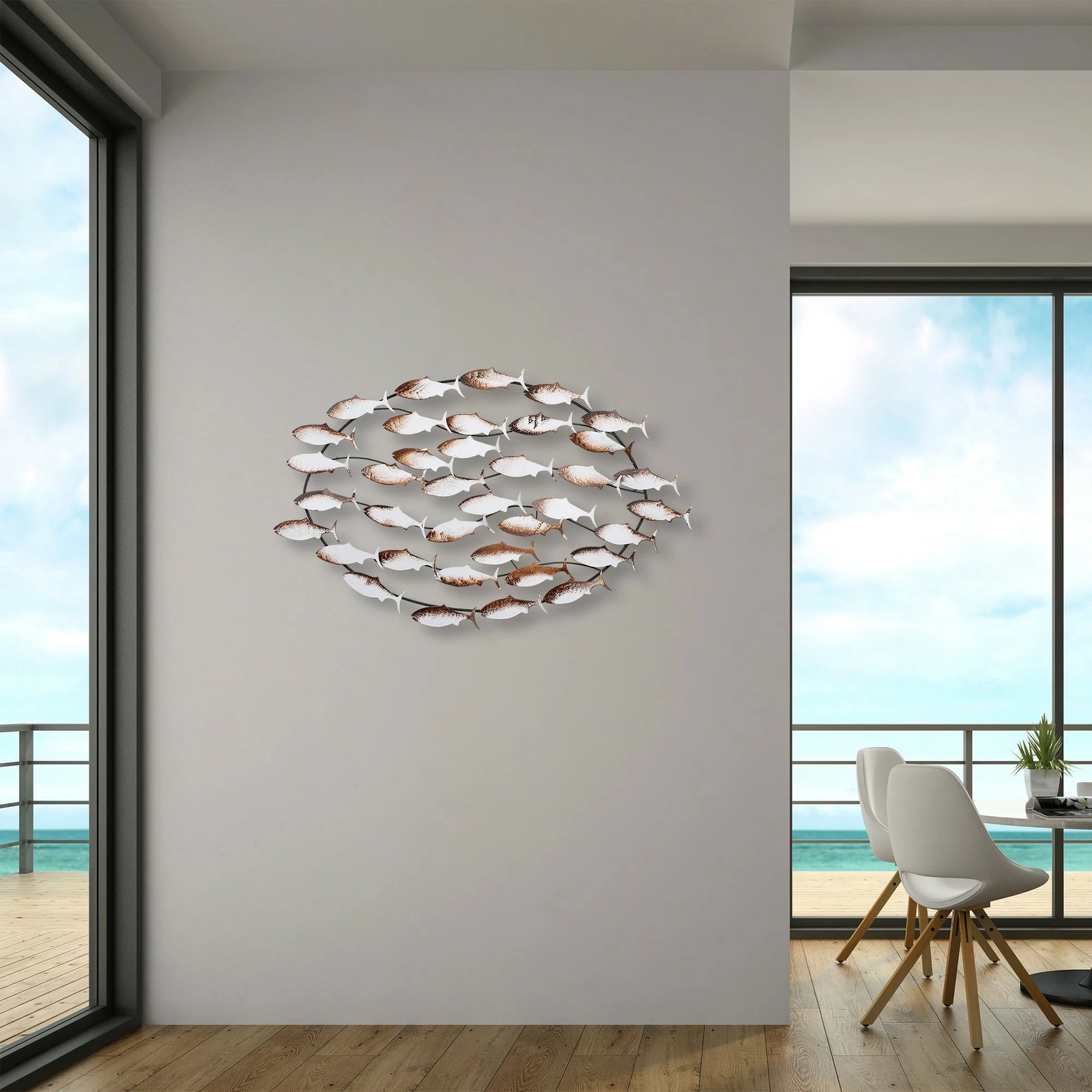 Aksesor dekorativ metalik për mur, Wallity, Alabalık, shumëngjyrësh, 94x58x5cm