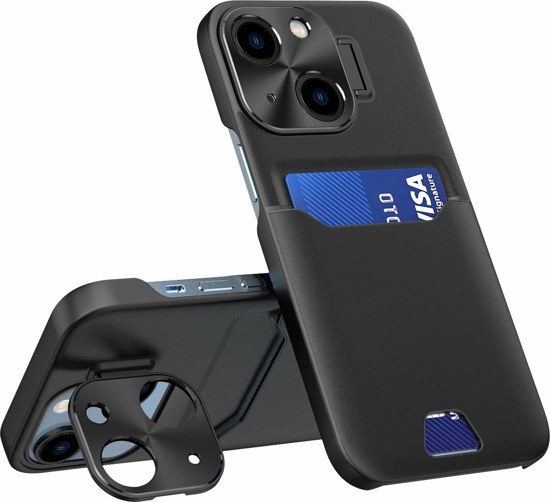 Mbështjellës Hurtel Leather Stand Case për Samsung Galaxy S23 Ultra, me xhep kartelash dhe mbajtëse, e zezë