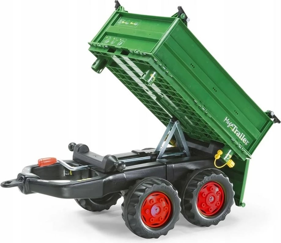 rimorkio lodër dy-akshe për traktor me pedale, Rolly Toys Mega Trailer, mekanizëm shfryrje/tipping, 88x47x45 cm, jeshile