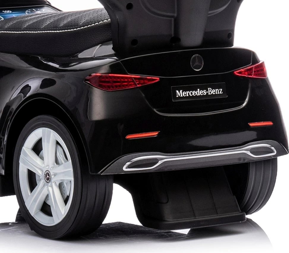 Makinë ride-on me dorezë udhëzuese, Milly Mally, Mercedes C-Class Deluxe, sedilje eko-lëkurë, goma gome, anti-tip, e zezë