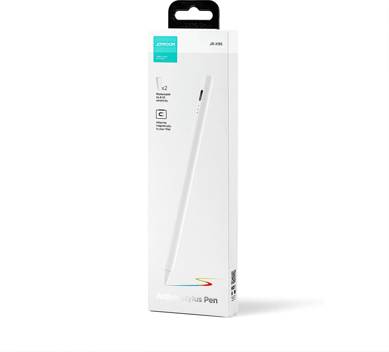Stilus aktiv, Joyroom JR-X9S, palm rejection dhe ndjeshmëri këndi, magnetik, 8-10h, për iPad, i bardhë, me 2 maja zëvendësuese