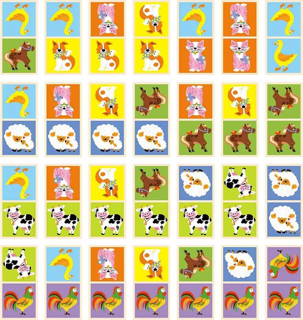 Domino druri, Viga, Farm, me figura kafshësh ferme, material ahu, për 3+ vjeç, shumëngjyrëshe