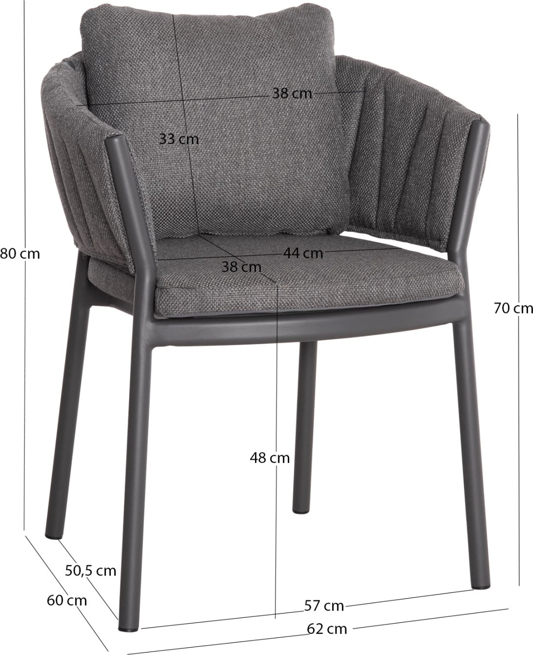 Karrige ngrënieje SHANKS, alumin, material OLEFIN, ngjyrë gri e errët, 62x60x75-80cm