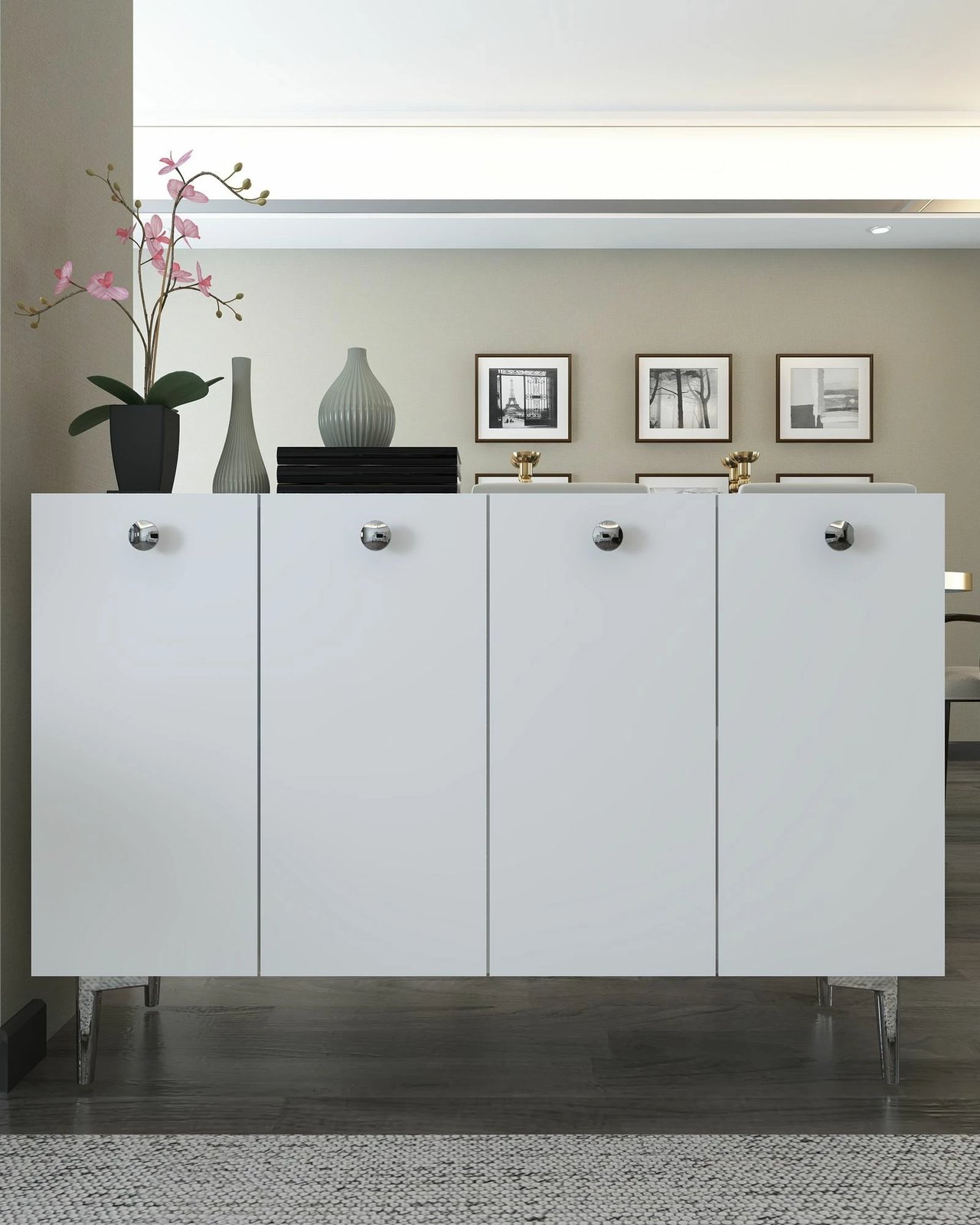 Konsolë moderne, ngjyrë bardhë e argjendtë, Skye Decor, Betty