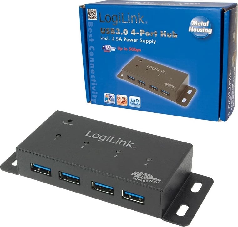 HUB USB LogiLink UA0149, 4 porta USB 3.0, kasë metalike, i zi