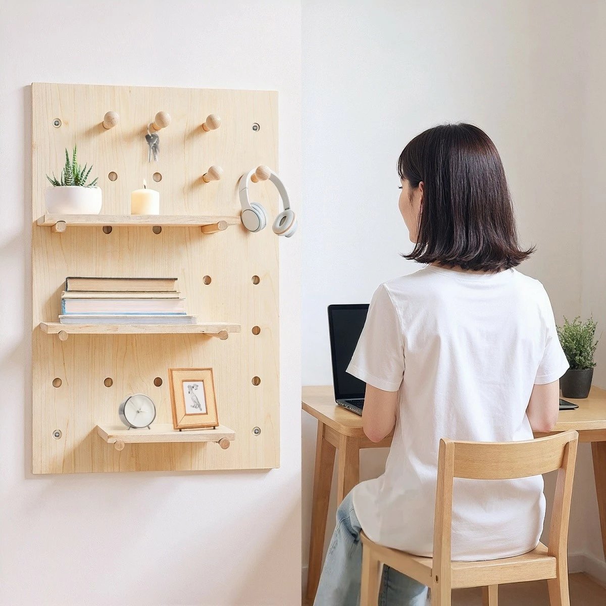 Tabelë organizuese murale, Maclean MC-130 WD, 40x60 cm, 3 rafte + 5 grepa, ngarkesë 20 kg, dru i çelët Tabelë organizuese murale, Maclean MC-130 WD, 40x60 cm, 3 rafte + 5 grepa, ngarkesë 20 kg, dru i çelët