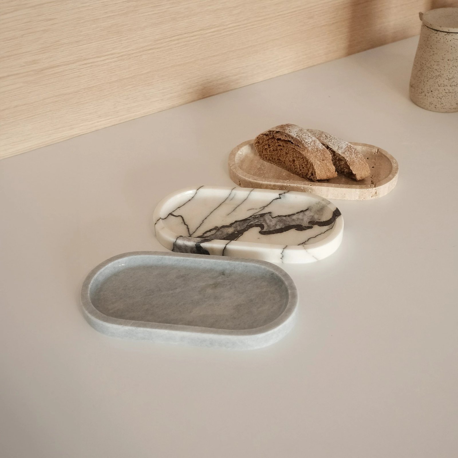 Set pjatash dekorative prej mermeri, 3 copë