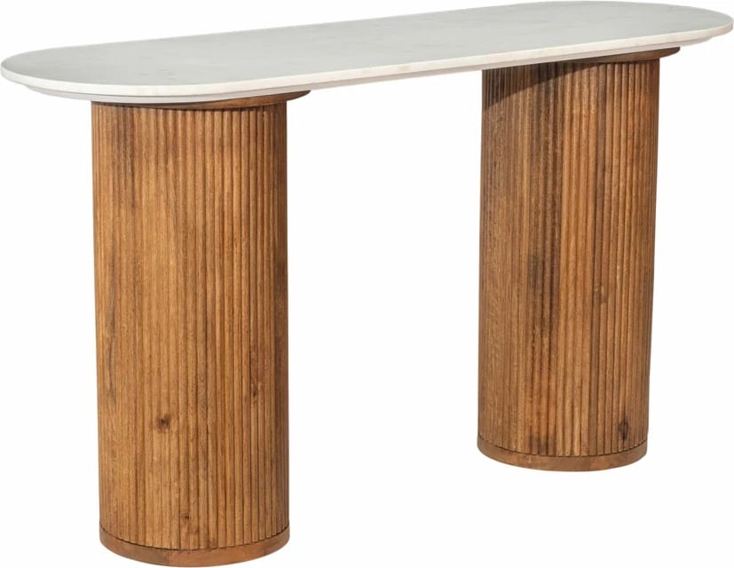 Konsolë Organic Bitter, dru mango, mermer, ngjyrë arre, 140x45x76 cm