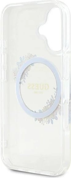 Mbështjellës Guess Flowers Wreath MagSafe për iPhone 16, Transparent