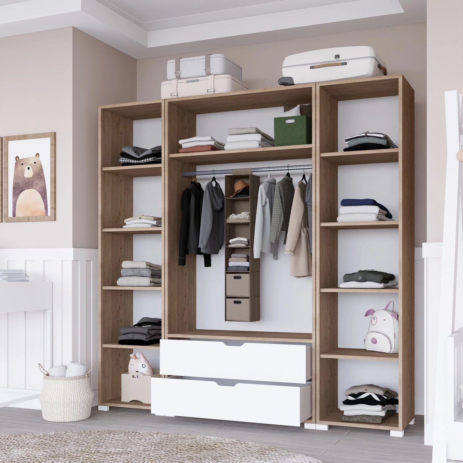 Dollap Hanah Home, Nisan 1600-024, ngjyrë arrë e çelët dhe e bardhë