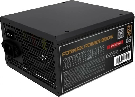 Kasë furnizimi Gembird Fornax Power 850W, 80 PLUS Bronze, e zezë