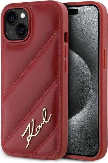 Mbështjellës Karl Lagerfeld Diagonal Quilted Script për iPhone 15/14/13, e kuqe