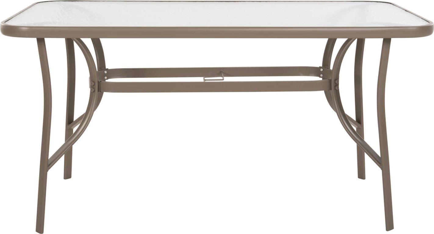 Tavolinë BRUNO FH5106.04 metalike, ngjyrë shampanjë, me sipërfaqe tavoline prej xhami të kalitur, 140x80x71 cm