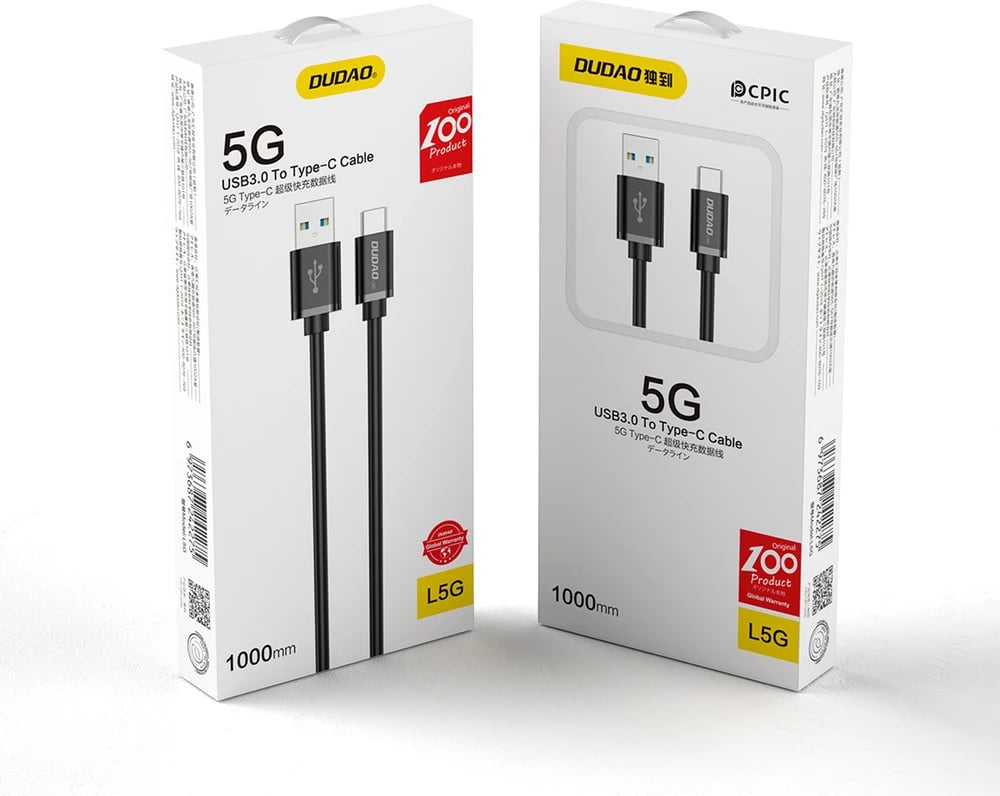 Kabllo USB Dudao L5G, 1m, Super Fast Charge, USB-A në USB-C, e zezë