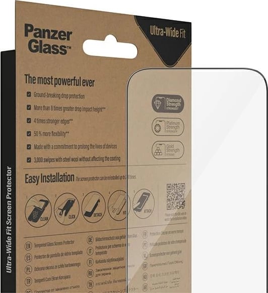 Mbrojtës xhami PanzerGlass Ultra-Wide Fit me EasyAligner për iPhone 14 Pro, Antibakterial