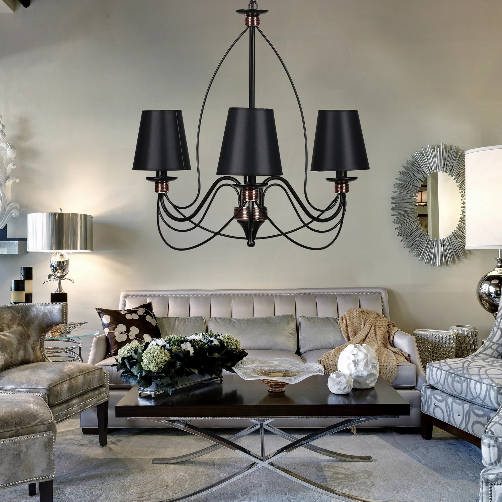 Llambadar Opviq Berfin, 3 llamba, ngjyrë e zezë, abazhura të zeza