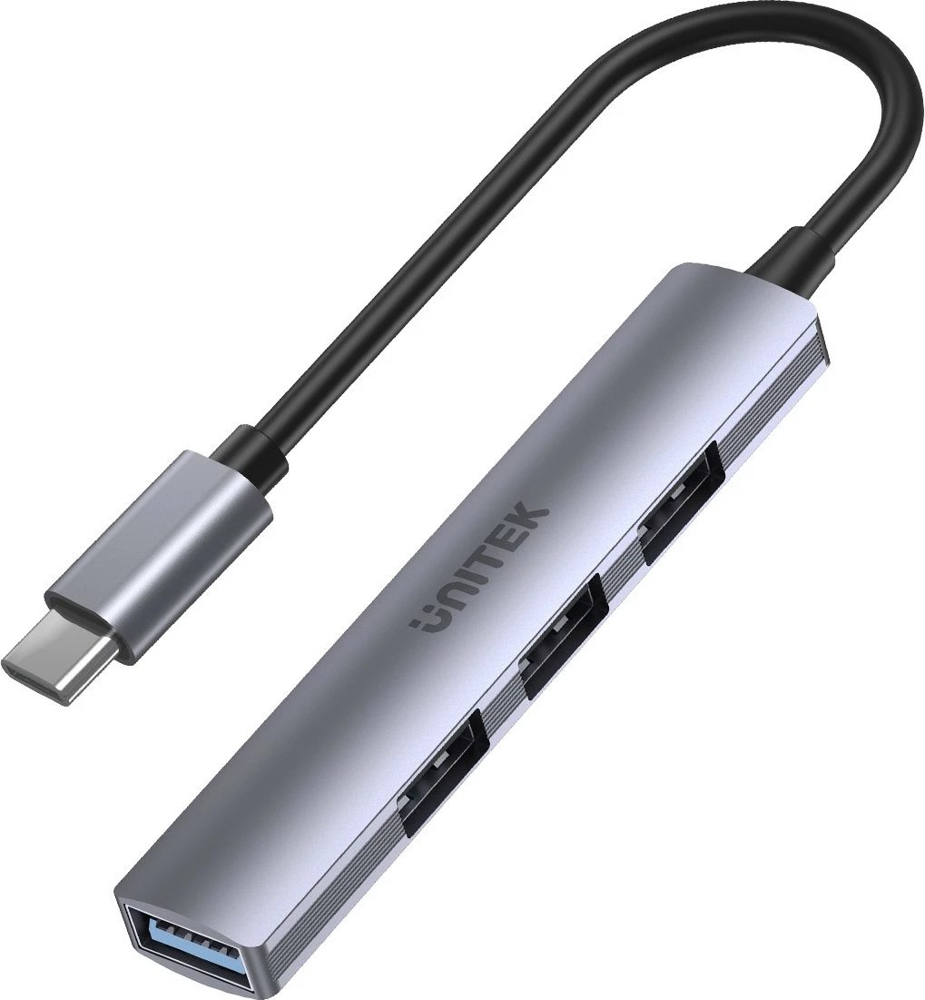 HUB USB-C Unitek H1208B, 3x USB-A 2.0, 1x USB-A 5 Gbps, Alumini, Gri/Argjend