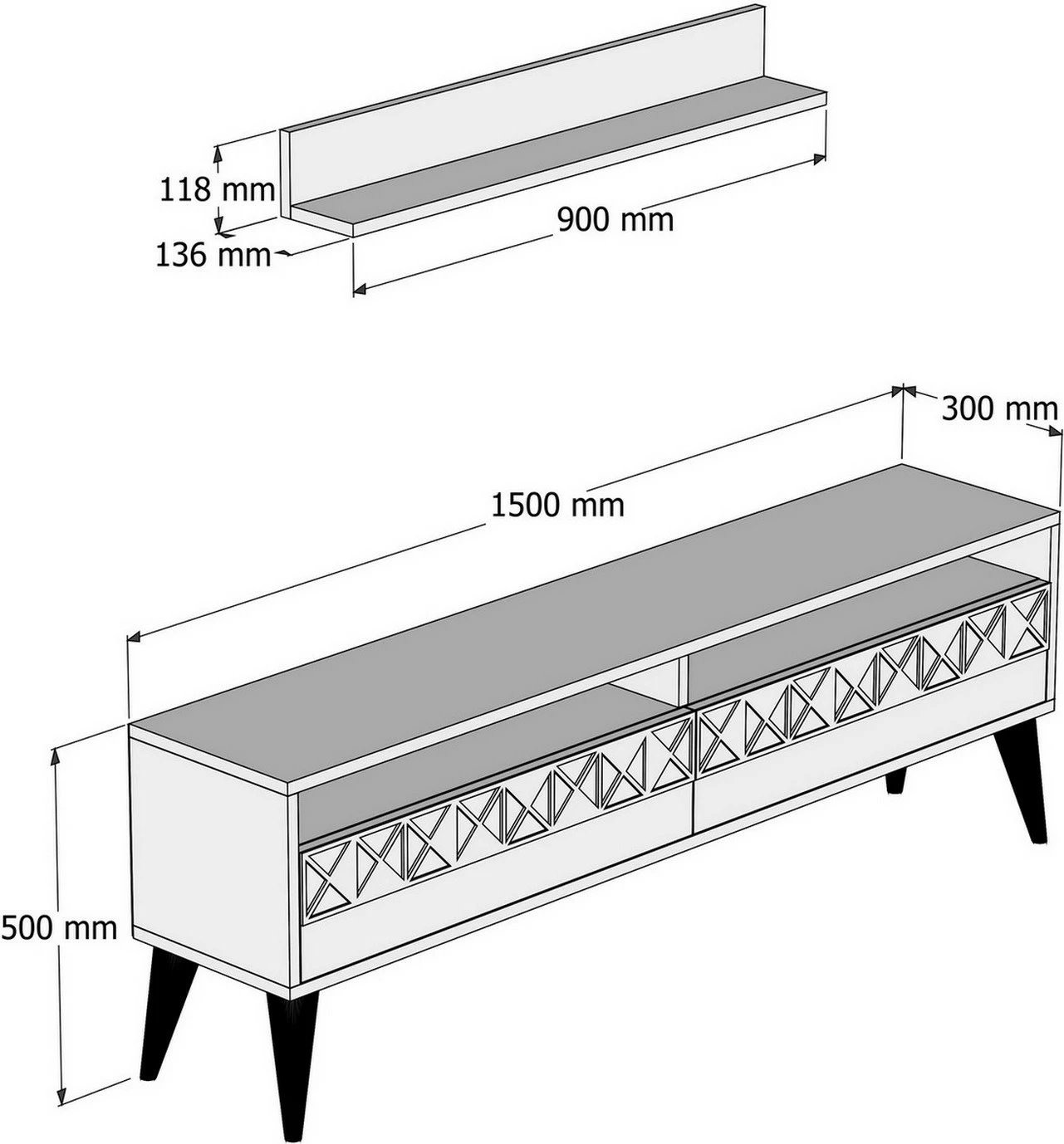 Konsol TV Hanah Home, model Line, ngjyrë arre