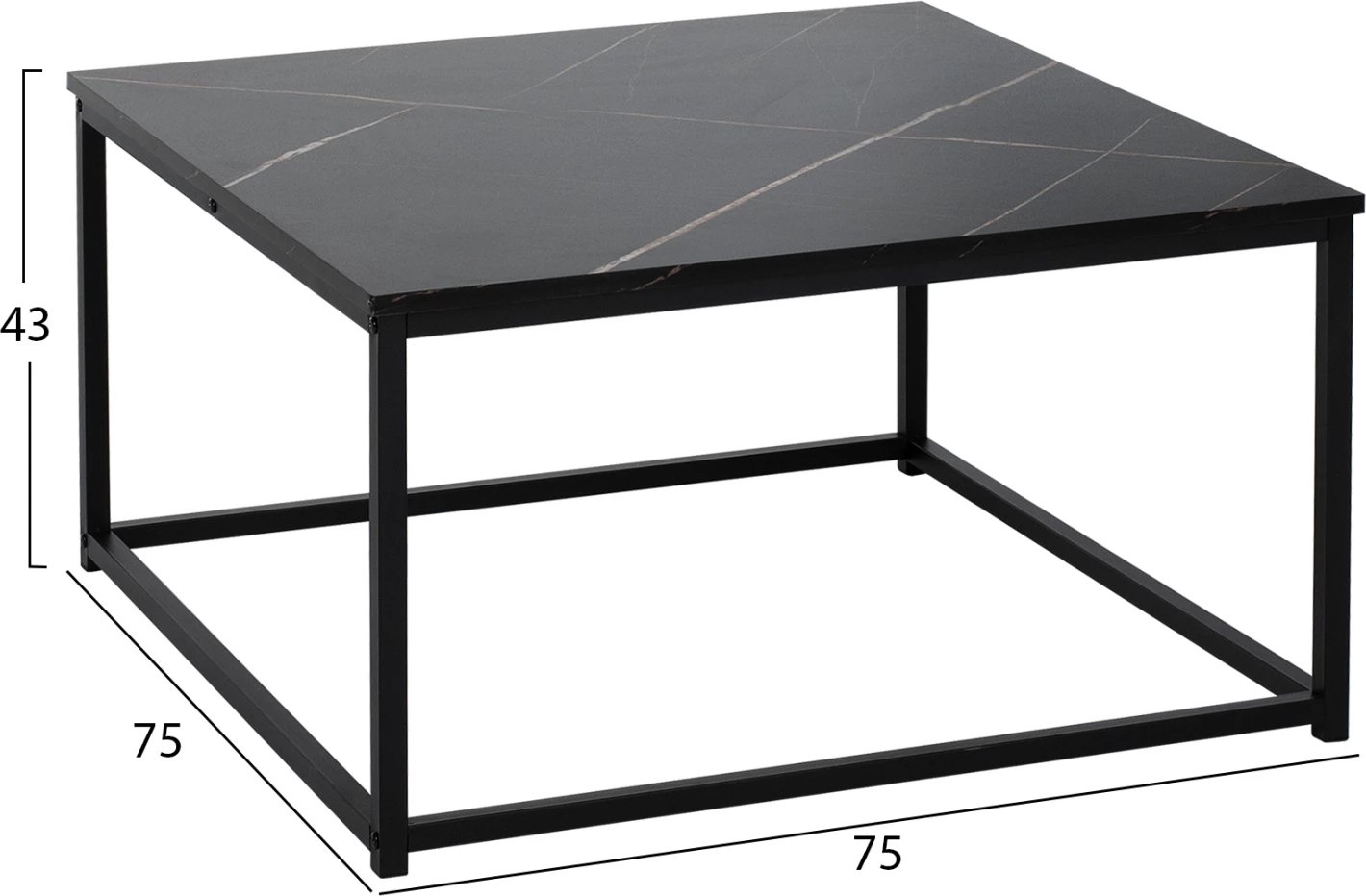 Tavolinë kafeje BRAYLEN FH8942.13 katrore me melaminë pamje mermeri të zi 75x75x43H cm