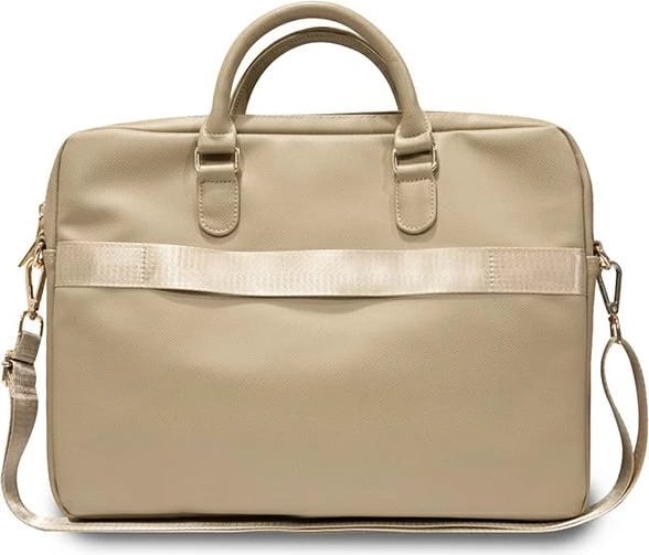 Çantë laptopi Guess ZIP Leather Triangle, 16", lëkurë ekologjike, e artë