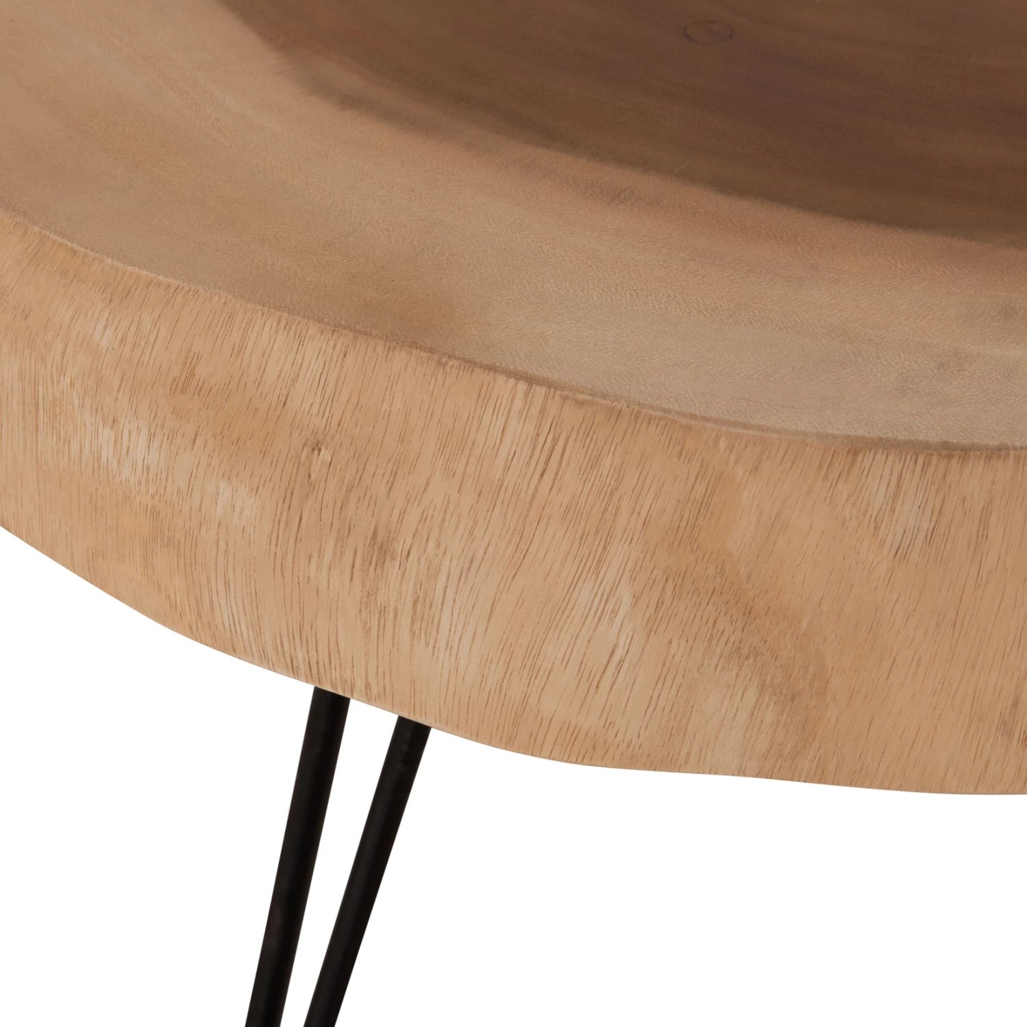 Tavolinë kafeje SERVON, dru suar natyral, këmbë metalike të zeza, 76x67x44cm