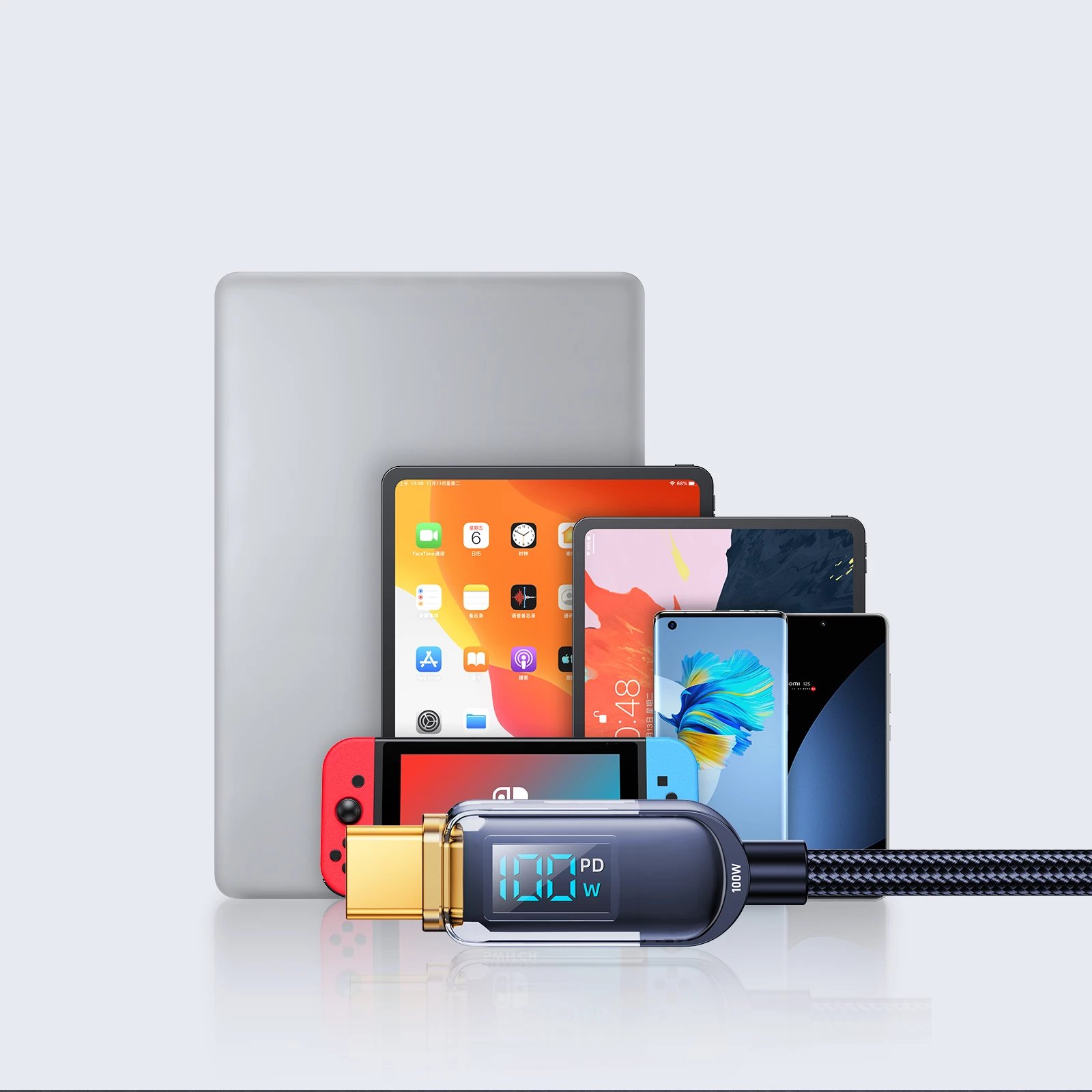 Kabllo USB-C në USB-C Joyroom A4 S-CC100A4 me ekran, 1.2m, 100W, Blu