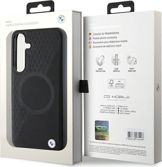 Mbështjellës BMW S24+ S926 Leather Half Textured & Circle MagSafe, i zi