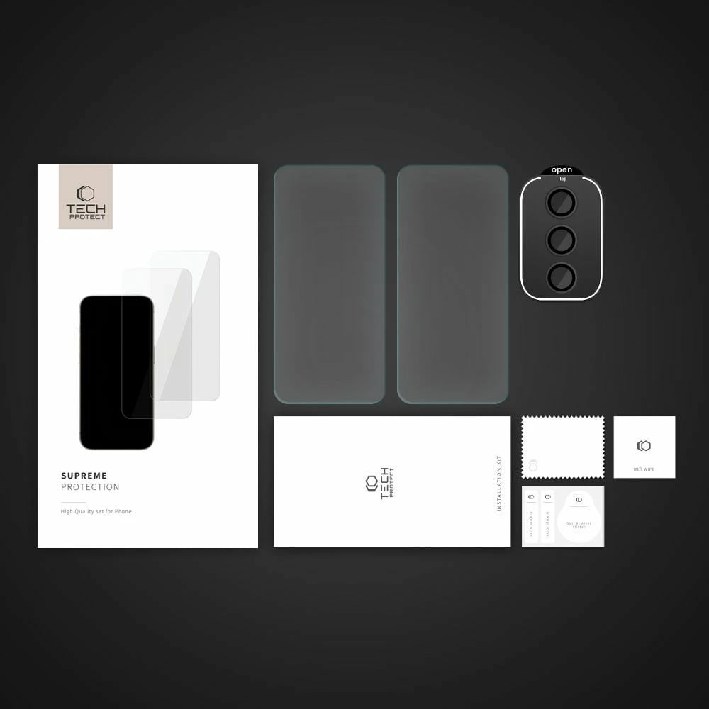 Set mbrojtës Tech-Protect Supreme për Samsung Galaxy A35 5G, 2x xham i temperuar për ekran, xham i temperuar për kamerë