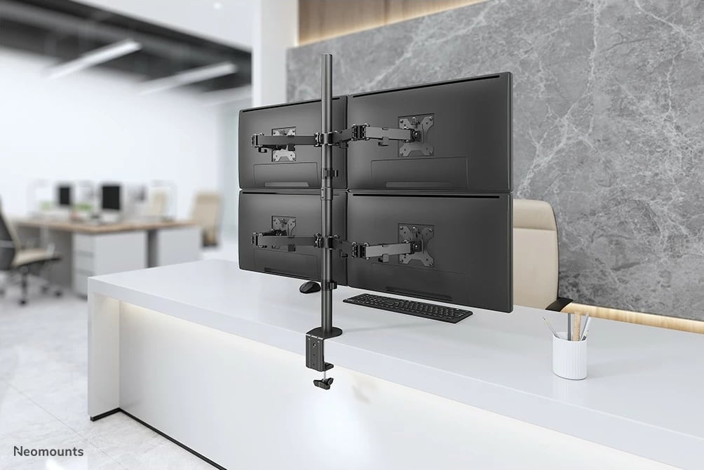 Krah monitori Neomounts FPMA-D550D4BLACK, për 4 ekrane, 13-32", rregullim lartësie, ngjyrë e zezë