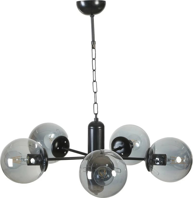 Llambë tavani Opviq, 8785-5, metal e xham, ngjyrë e zezë dhe fume