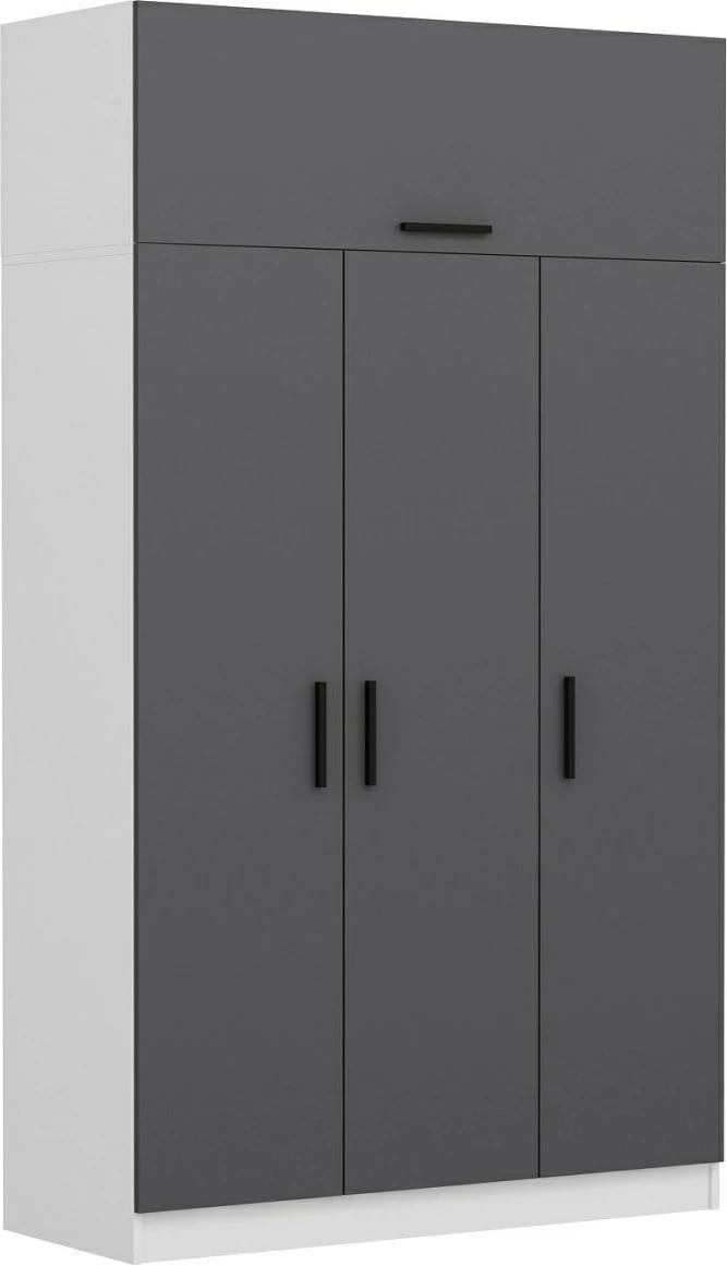 Dollap garderobe, 3 kapakë, 2 sirtarë, ngjyrë e bardhë dhe antracit, Skye Decor, 135x235x52cm