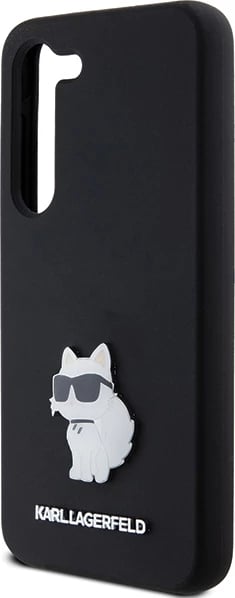 Mbështjellës Karl Lagerfeld Silicone Choupette Metal Pin për Samsung Galaxy S23, i zi
