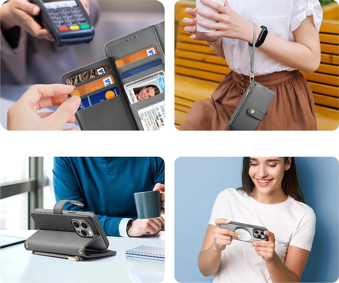 Mbështjellës Dux Ducis Lawa për iPhone 15 Pro Max, lëkurë, me portofol magnetik, Gri