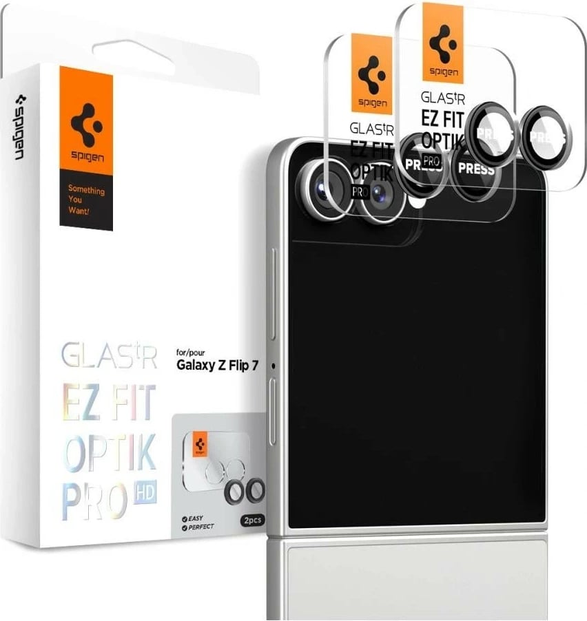 Mbështjellës xhami kamerë Spigen Optik Pro HD Glas.TR EZ FIT për Galaxy Z Flip 7, 2 copë, e zezë