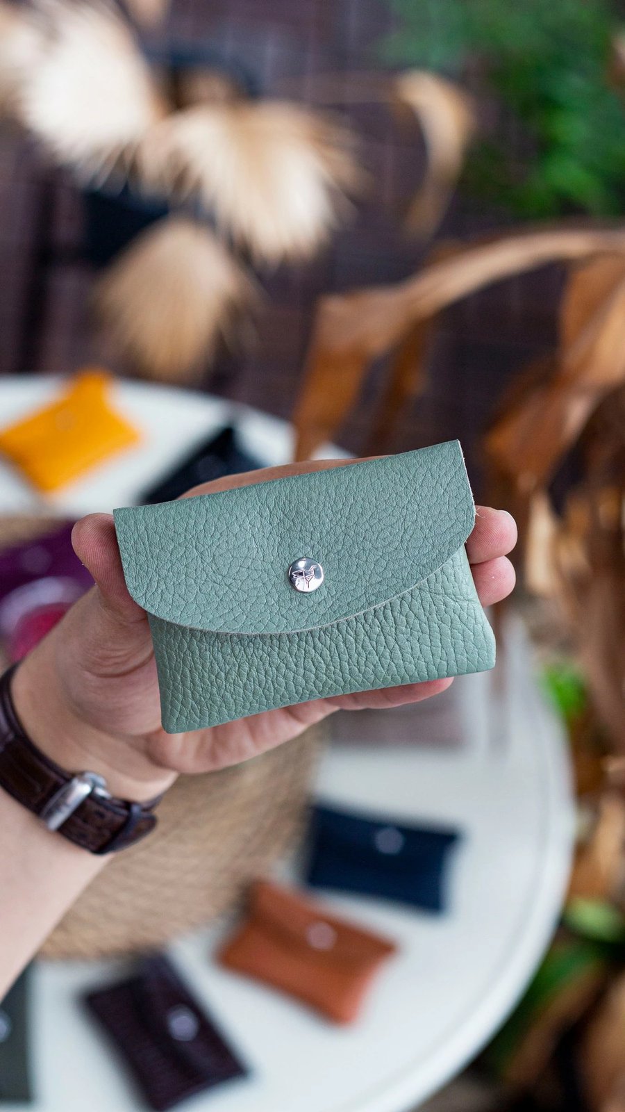 Mbajtës kartelash, lëkurë origjinale, ngjyrë jeshile deti, Zoozie Bags, Murcia