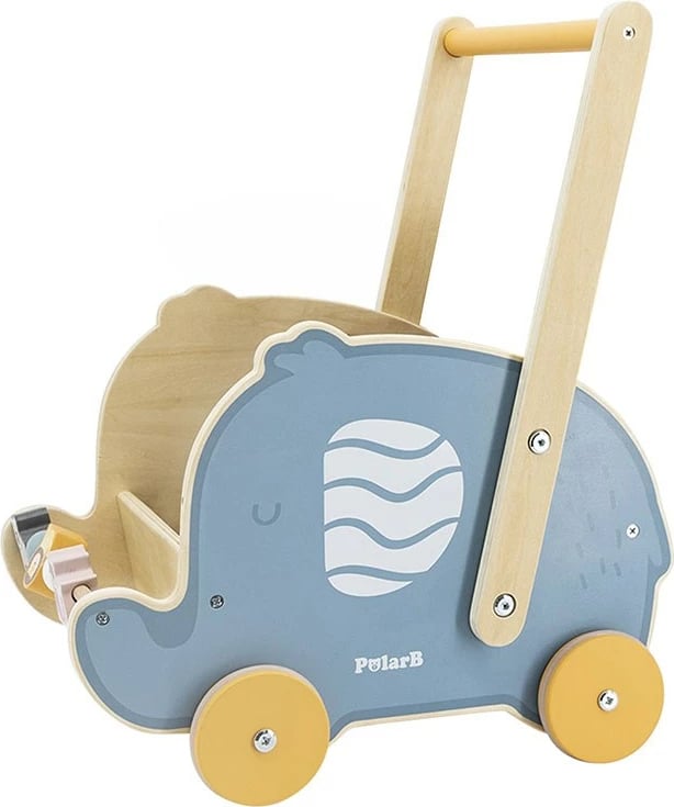 Karrocë ecëse druri fagu, Viga Elephant, rrota me gomë antirrëshqitëse, 12m+, multingjyrësh