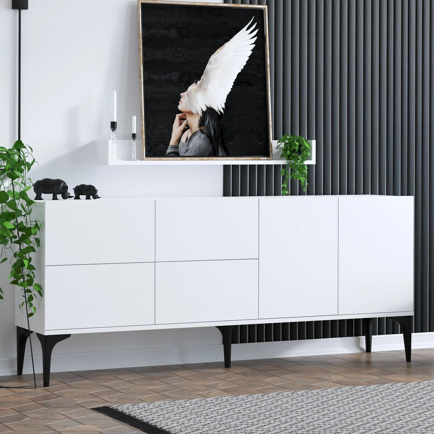 Konsol Lucky, ngjyrë e bardhë dhe e zezë, 180x80x40cm