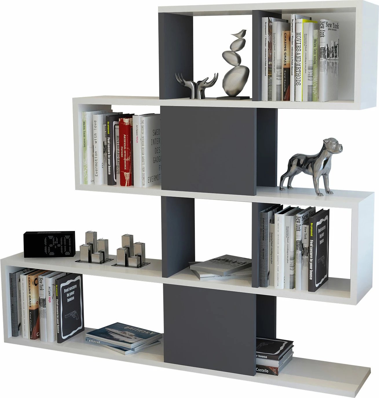 Raft librash Hanah Home, Karlin, bardhë-antracit