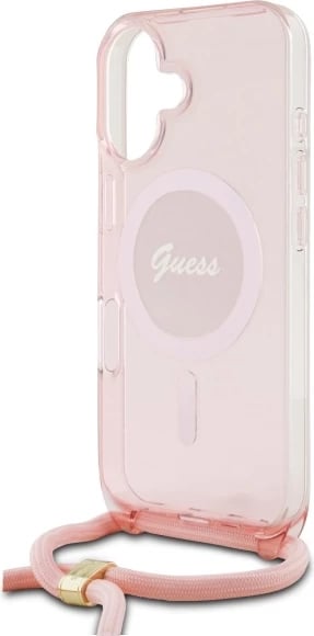 Mbështjellës Guess Crossbody Cord Script MagSafe për iPhone 16, Rozë