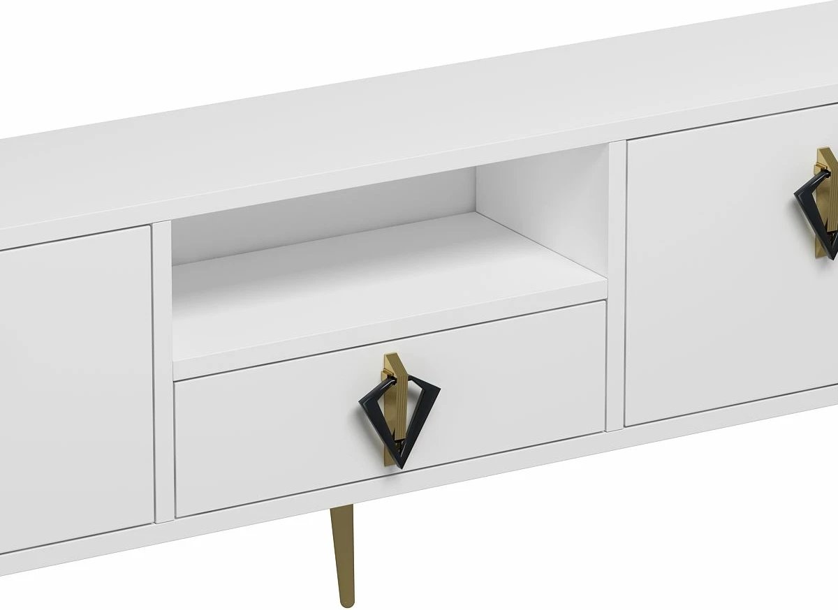 Komodë TV Skye Decor, e bardhë, e zezë, ari, 1312-DROP-32