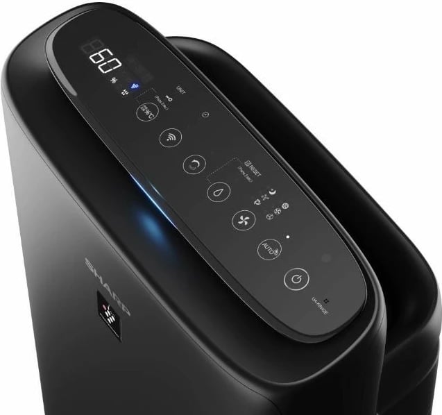 Pastrues ajri me lagështim, Sharp UA-KIN42E-H, për dhoma deri 28 m², depozitë 2.7 L, Plasmacluster Ion 25000, i zi