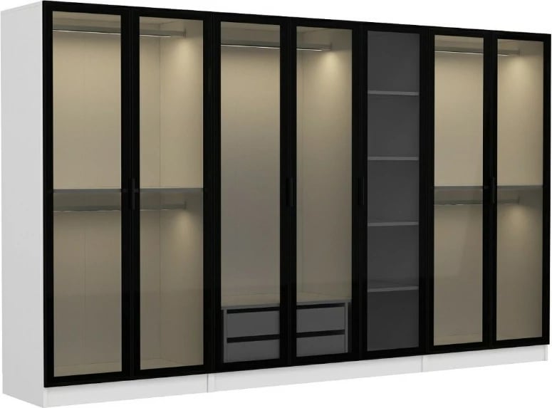 Dollap modern për dhomë gjumi, ngjyrë e bardhë dhe e zezë, Skye Decor, 6639