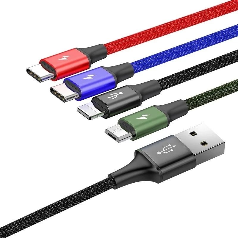 Kabllo Baseus Fast 4w1 2xUSB-C / lightning / Micro 3,5A 1.2m, e zezë