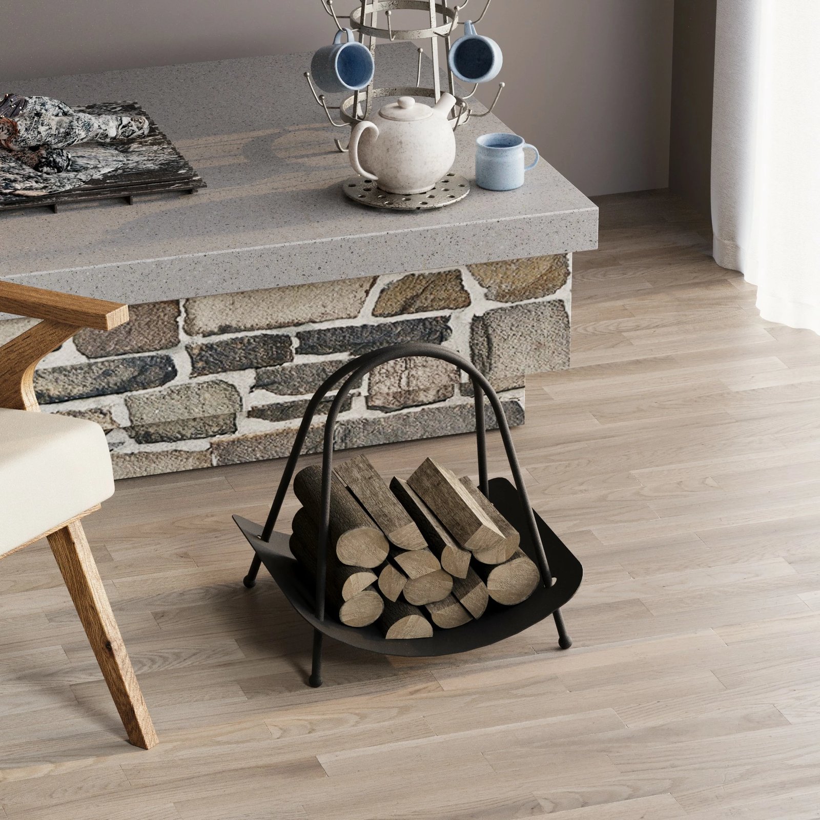 Aksesor dekorativ metalik për dru zjarri, dizajn Aberto, GED-017, ngjyrë e zezë