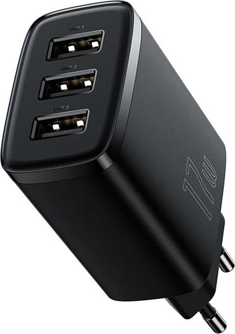 Karikues i shpejtë Baseus Compact, 3x USB, 17W, i zi